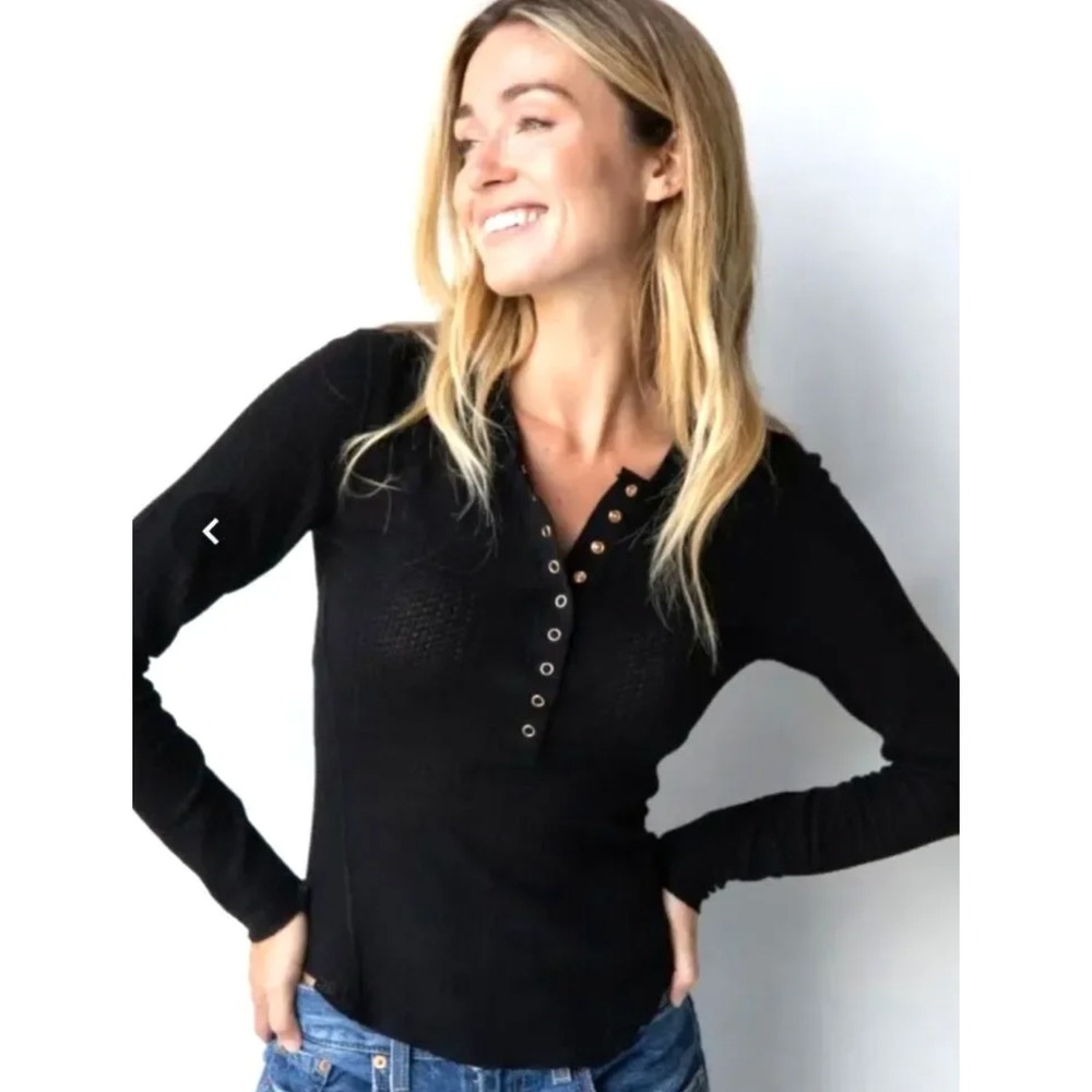 NEW Natural Life Reagan Thermal Henley Size L Black